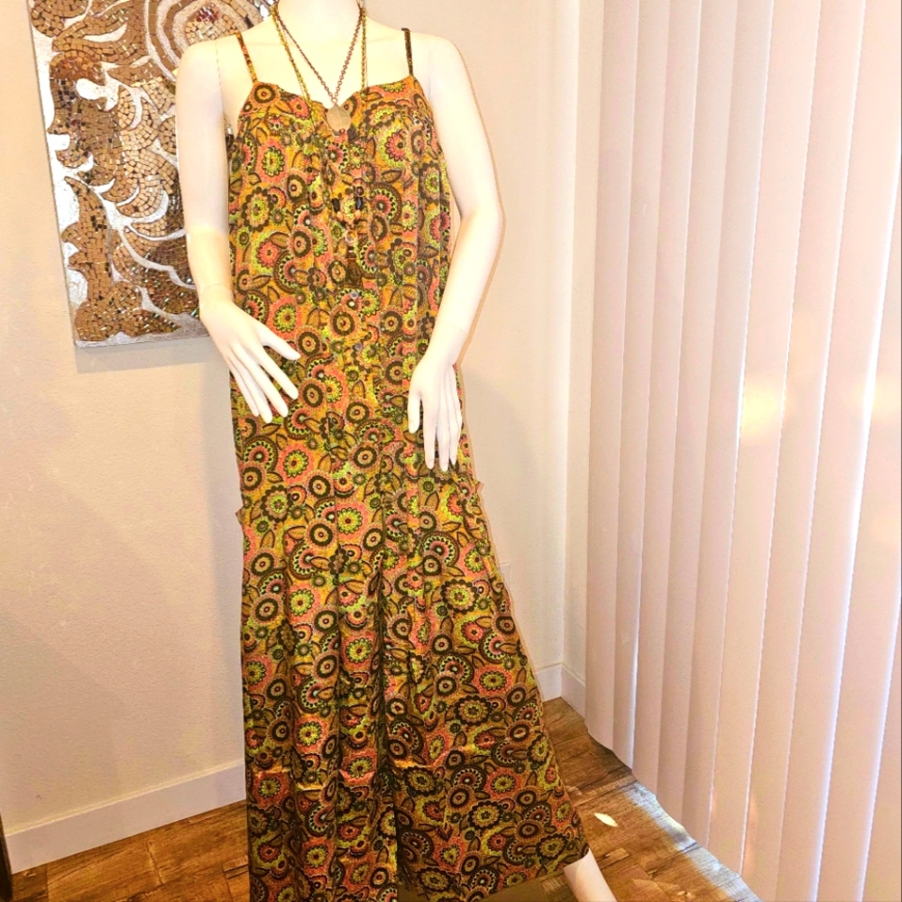 KARMA Hwy Relaxed Silky Palazzo Jumper Green Floral-NWT OS